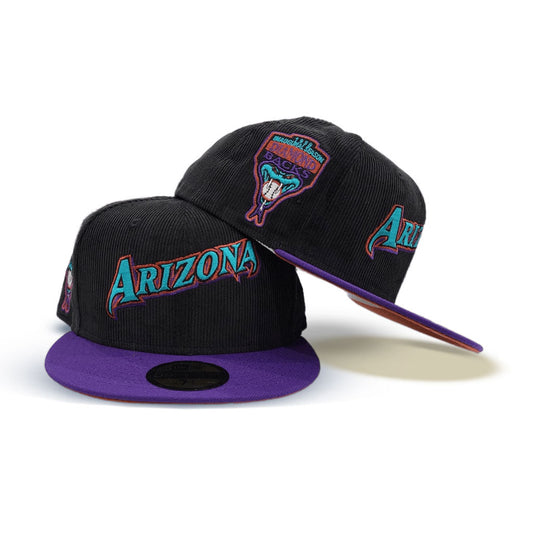 Black Corduroy Arizona Diamondbacks Purple Visor Rust Bottom 1998 Inaugural Season Side Patch New Era 59Fifty Fitted