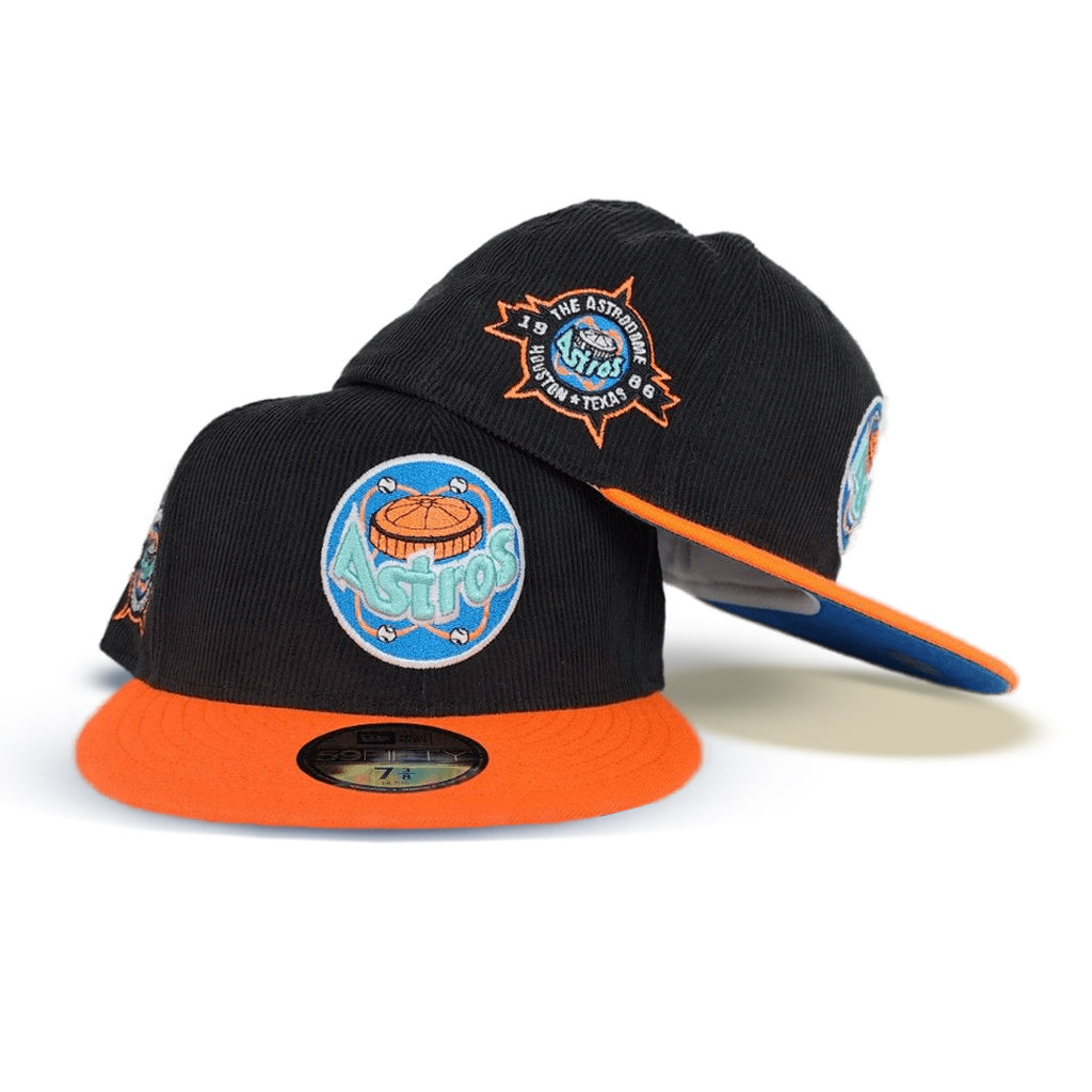 Black Corduroy Astros Orange Visor Sea Blue Bottom 1986 Astrodome Side Patch New Era 59Fifty Fitted