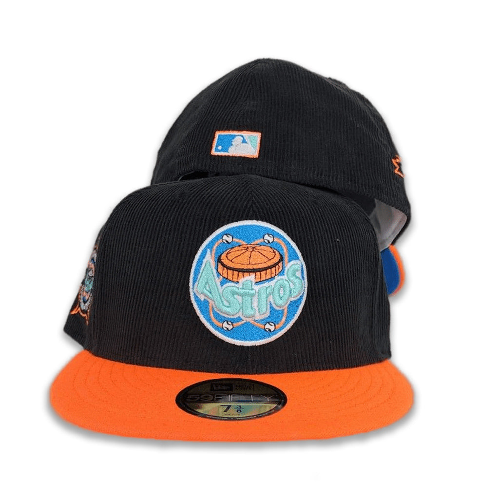 Black Corduroy Astros Orange Visor Sea Blue Bottom 1986 Astrodome Side Patch New Era 59Fifty Fitted