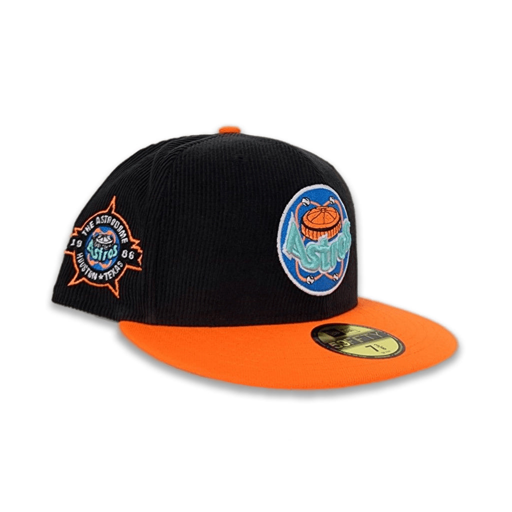 Black Corduroy Astros Orange Visor Sea Blue Bottom 1986 Astrodome Side Patch New Era 59Fifty Fitted
