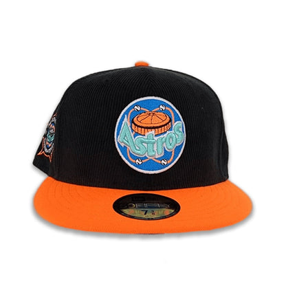 Black Corduroy Astros Orange Visor Sea Blue Bottom 1986 Astrodome Side Patch New Era 59Fifty Fitted