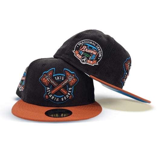 Black Corduroy Atlanta Braves Rust Visor Cardinal Blue Bottom 2017 Inaugural Season Side Patch New Era 59Fifty Fitted