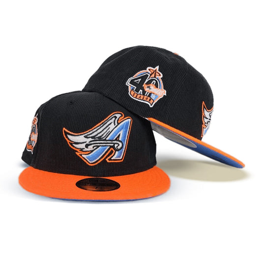 Black Corduroy Gloe In The Dark Los Angeles Angels Orange Visor Icy Blue Bottom 40th Season Side Patch New Era 59Fifty Fitted
