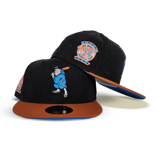 Black Corduroy Glow In the Dark San Diego Padres Rust Visor Sea Blue Bottom 25th Anniversary Side Patch New Era 59Fifty Fitted