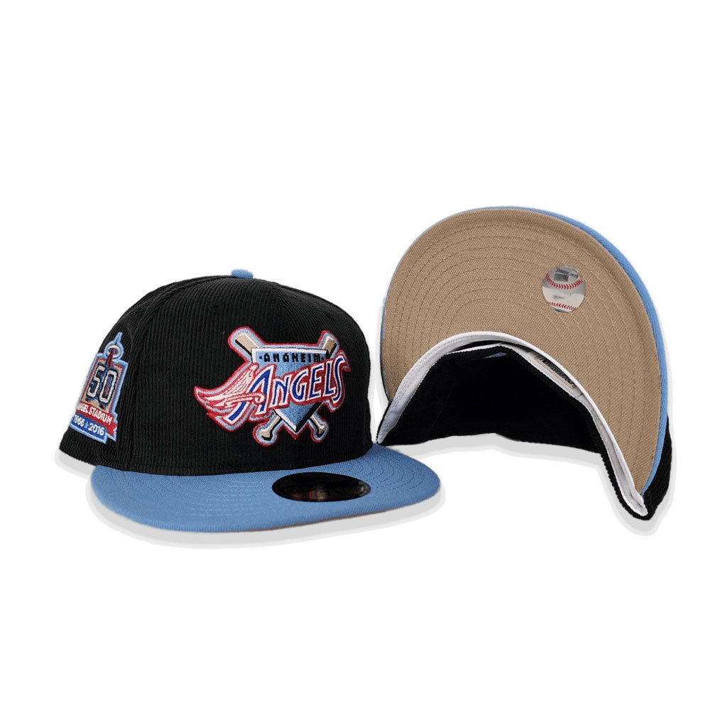 Black Corduroy Los Angeles Angels Icy Blue Visor Tan Bottom 50th Anniversary Side Patch New Era 59Fifty Fitted