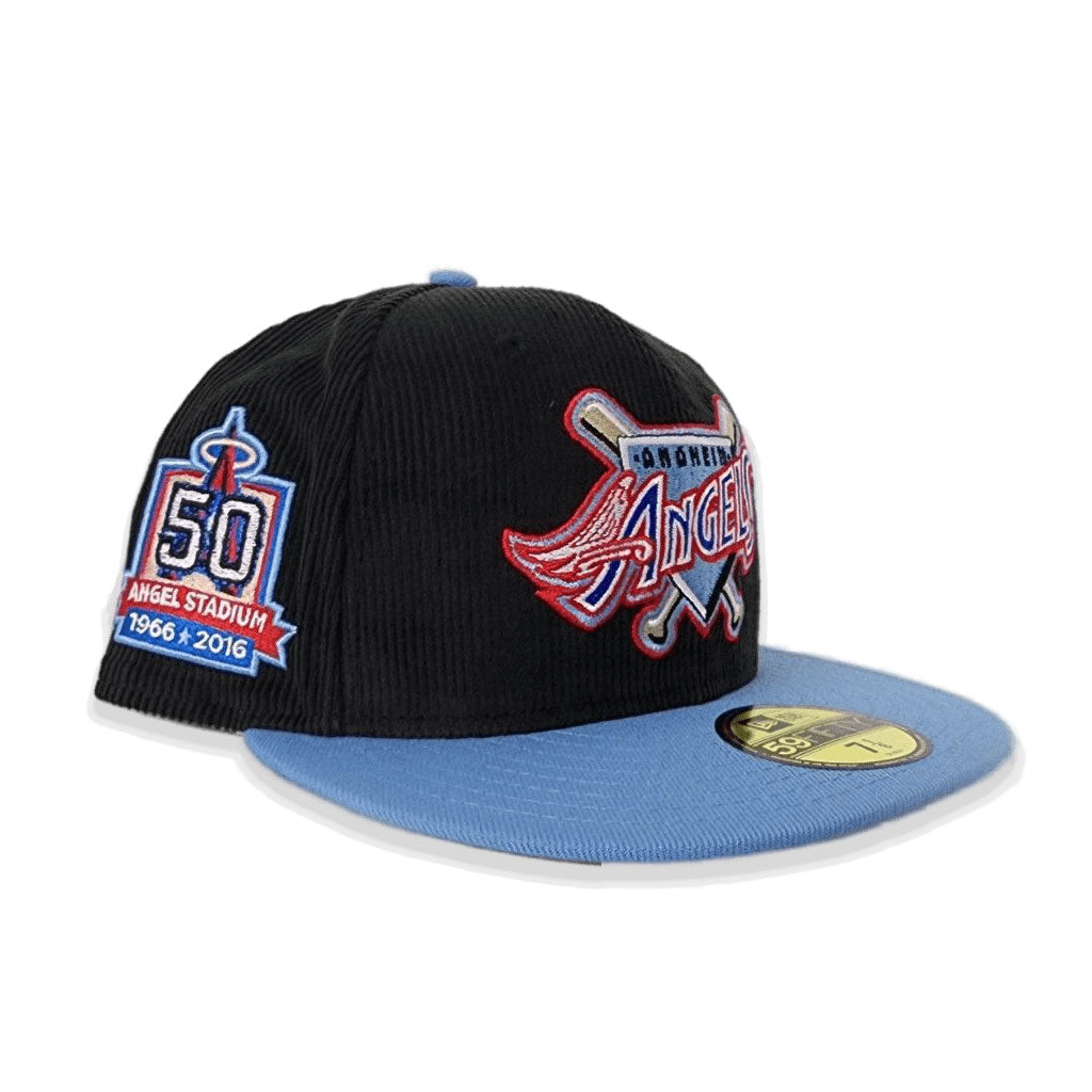 Black Corduroy Los Angeles Angels Icy Blue Visor Tan Bottom 50th Anniversary Side Patch New Era 59Fifty Fitted