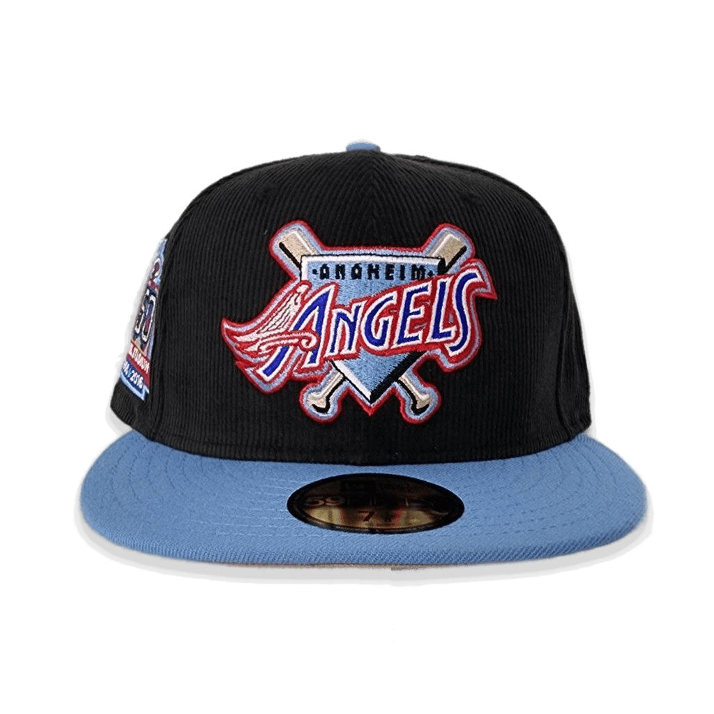 Black Corduroy Los Angeles Angels Icy Blue Visor Tan Bottom 50th Anniversary Side Patch New Era 59Fifty Fitted