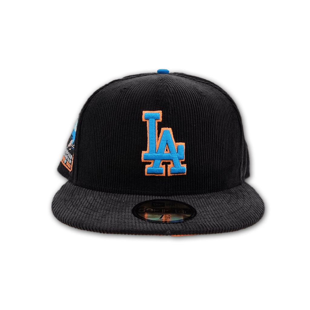 Black Corduroy Los Angeles Dodgers Orange Bottom 60th Anniversary Side Patch New Era 59Fifty Fitted