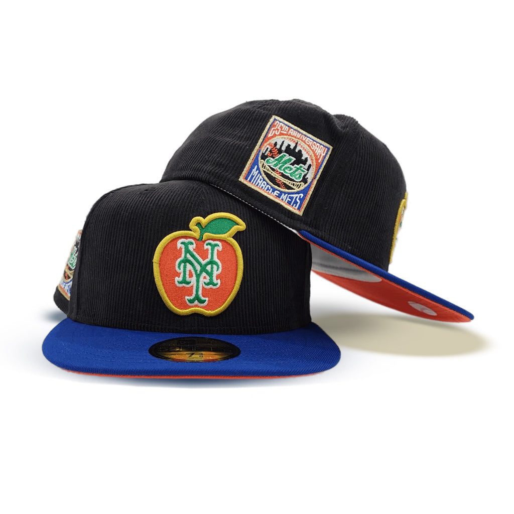 Black Corduroy New York Mets Royal Blue Visor Orange Bottom 25th Anniversary Side Patch New Era 59Fifty Fitted