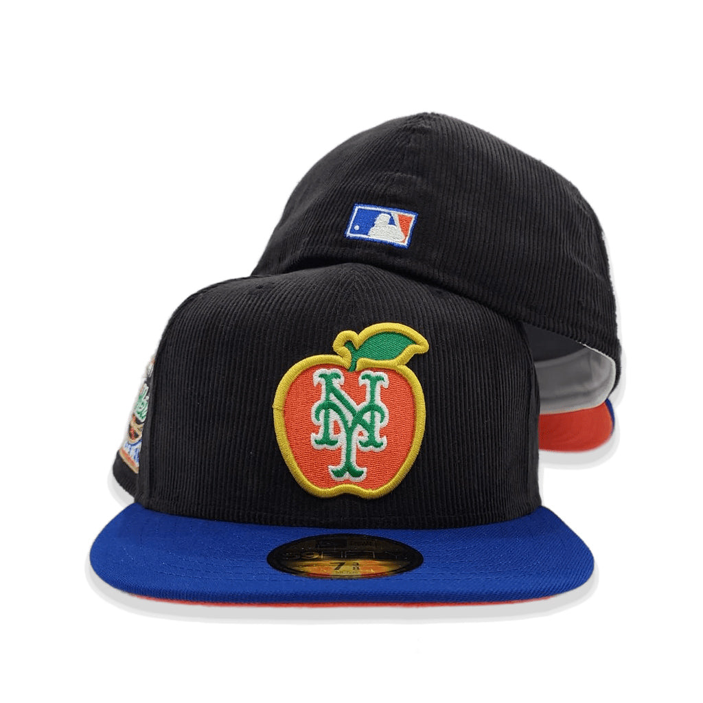 Black Corduroy New York Mets Royal Blue Visor Orange Bottom 25th Anniversary Side Patch New Era 59Fifty Fitted