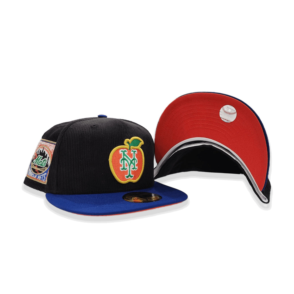 Black Corduroy New York Mets Royal Blue Visor Orange Bottom 25th Anniversary Side Patch New Era 59Fifty Fitted