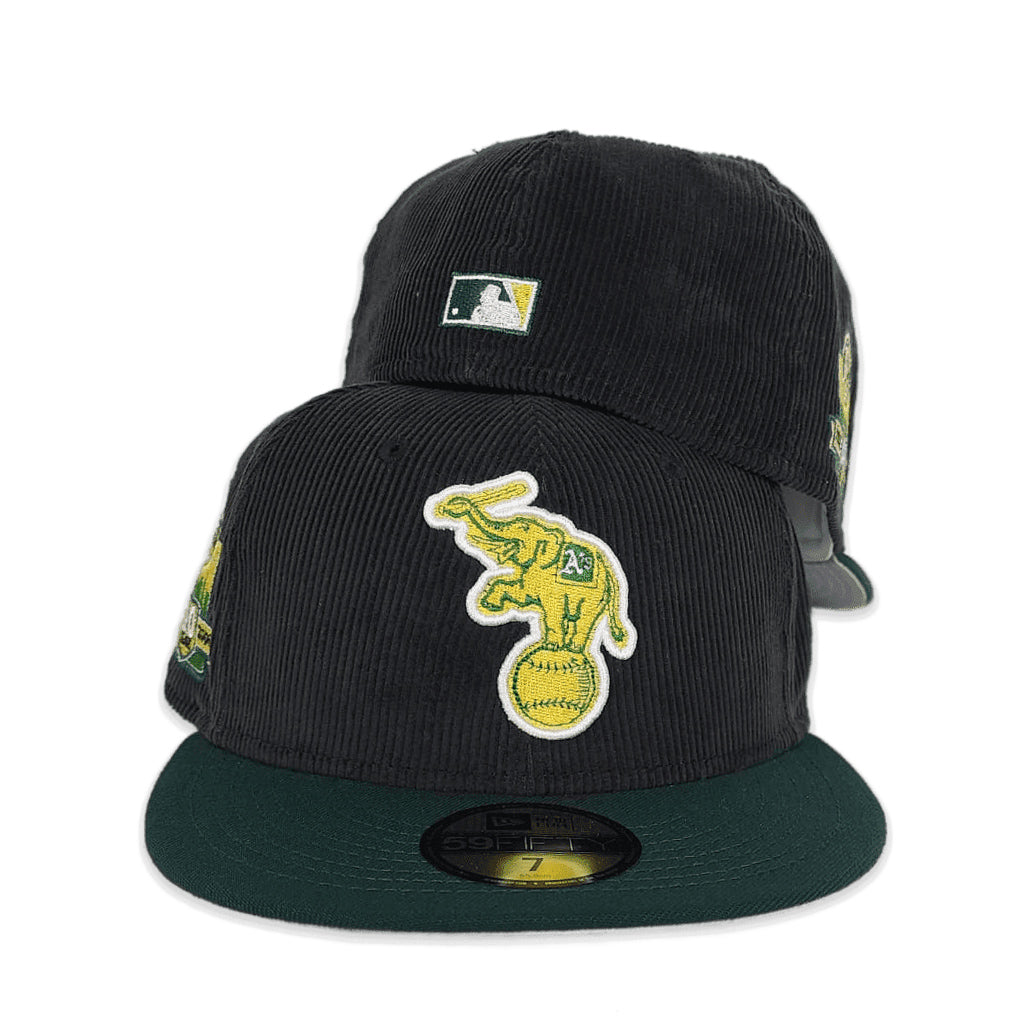 Black Corduroy Oakland Athletics Dark Green Visor Gray Bottom 40th Anniversary Side Patch New Era 59Fifty Fitted