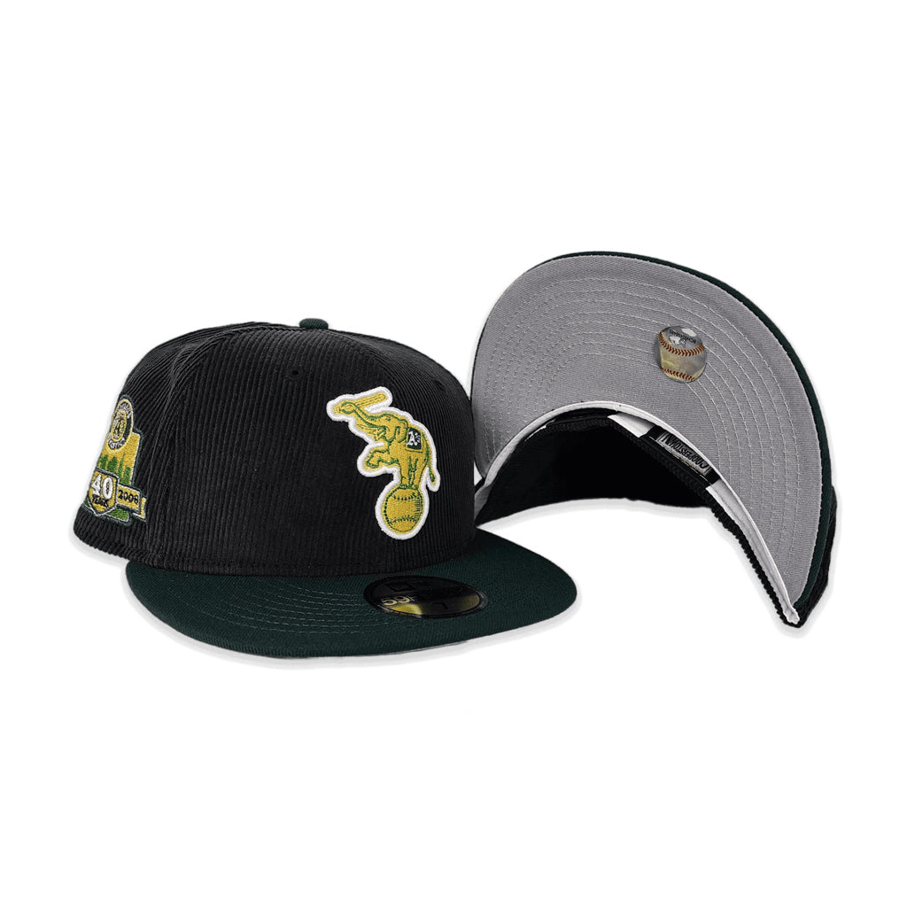 Black Corduroy Oakland Athletics Dark Green Visor Gray Bottom 40th Anniversary Side Patch New Era 59Fifty Fitted