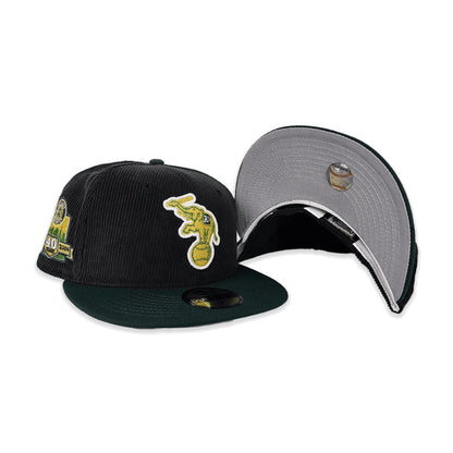 Black Corduroy Oakland Athletics Dark Green Visor Gray Bottom 40th Anniversary Side Patch New Era 59Fifty Fitted