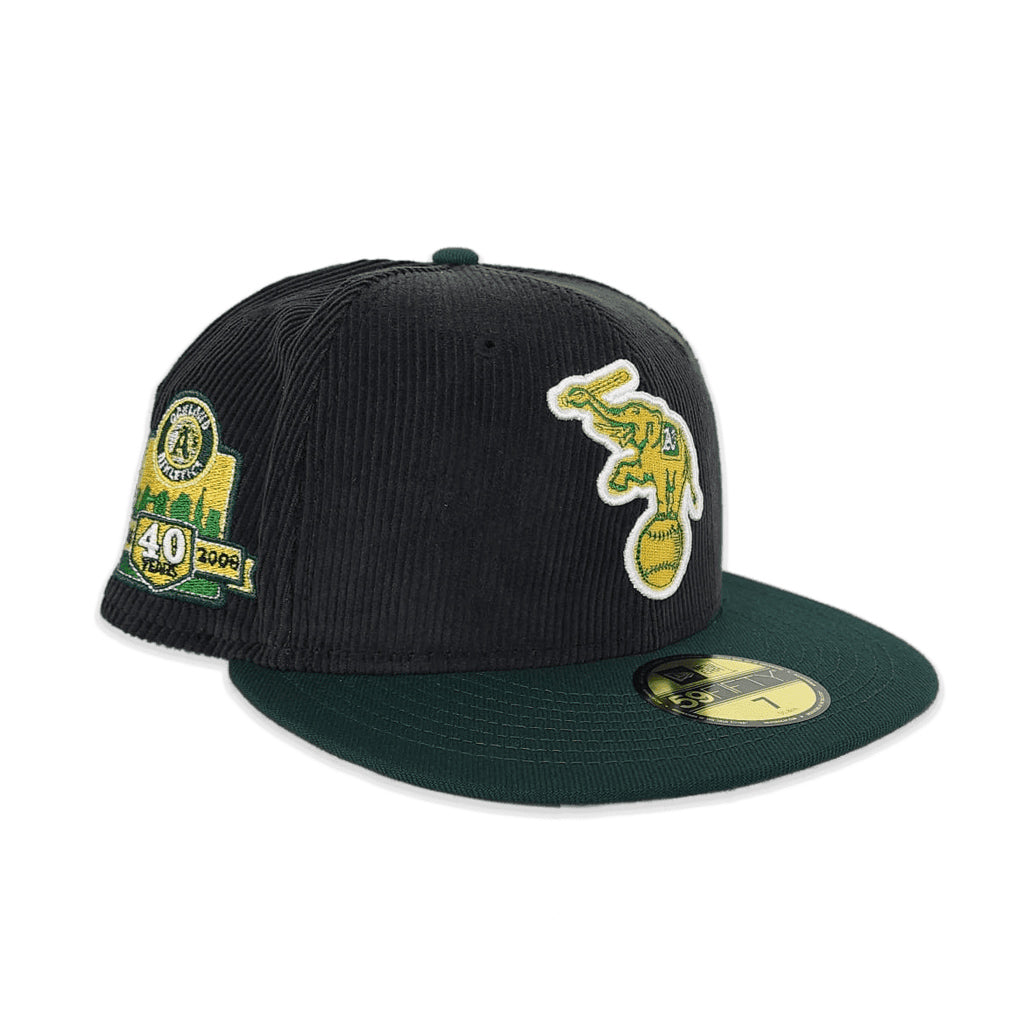 Black Corduroy Oakland Athletics Dark Green Visor Gray Bottom 40th Anniversary Side Patch New Era 59Fifty Fitted