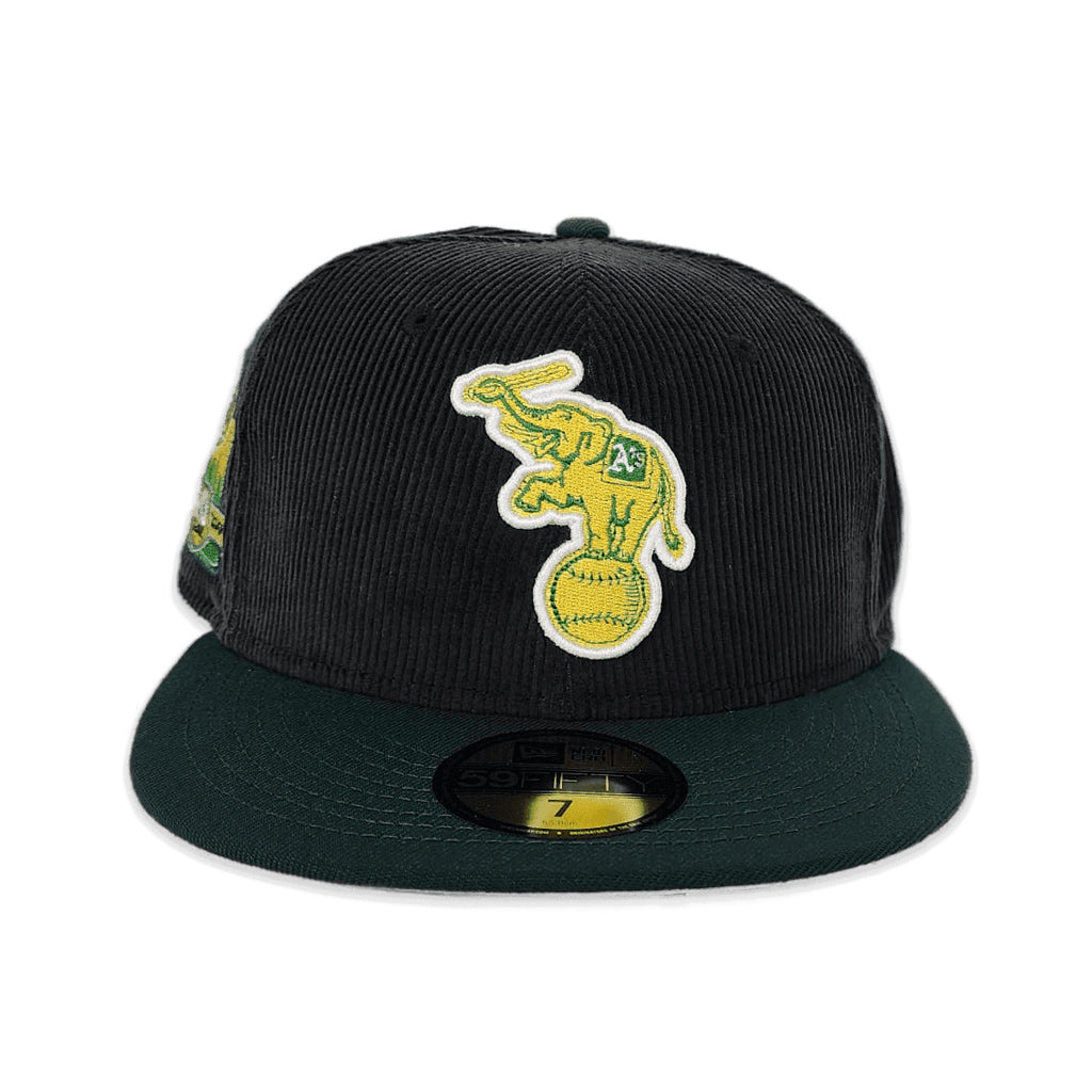 Black Corduroy Oakland Athletics Dark Green Visor Gray Bottom 40th Anniversary Side Patch New Era 59Fifty Fitted