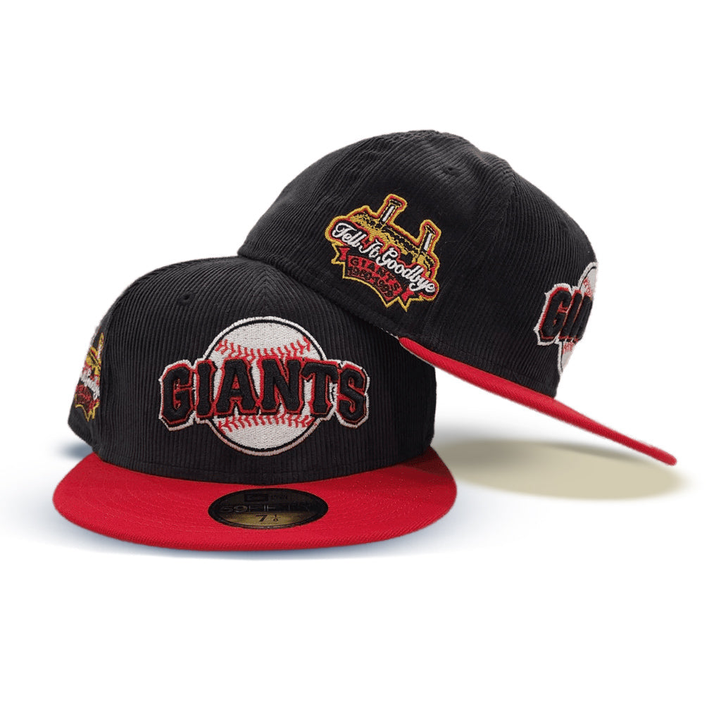 Black Corduroy San Francisco Giants Red Visor Gray Bottom Tell It Goodbye Stadium Side Patch New Era 59Fifty Fitted