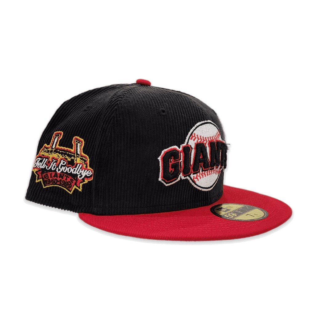 Black Corduroy San Francisco Giants Red Visor Gray Bottom Tell It Goodbye Stadium Side Patch New Era 59Fifty Fitted