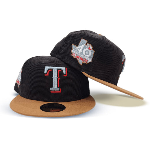 Black Corduroy Texas Rangers Toast Visor Gray Bottom 40th Anniversary Side Patch New Era 59Fifty Fitted