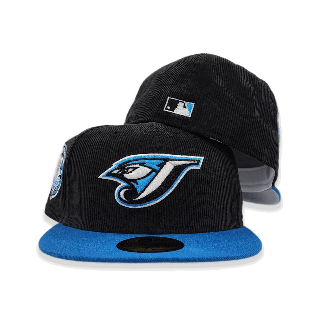Black Corduroy Toronto Blue Jays Cardinal Blue Visor Gray Bottom 30th Anniversary Side Patch New Era 59Fifty Fitted
