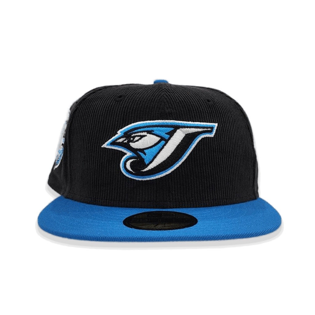 Black Corduroy Toronto Blue Jays Cardinal Blue Visor Gray Bottom 30th Anniversary Side Patch New Era 59Fifty Fitted