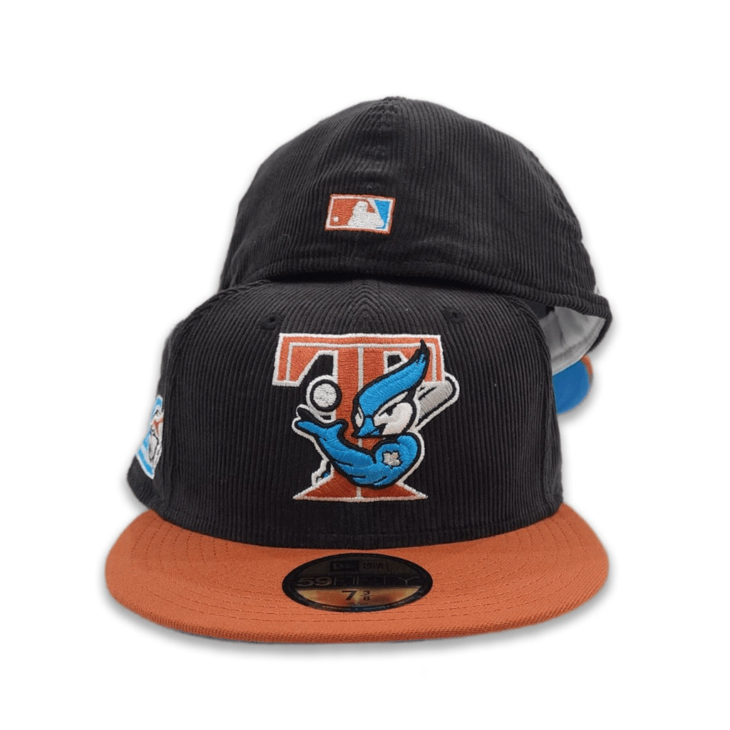 Black Corduroy Toronto Blue Jays Rust Visor Cardinal Blue Bottom 20th Anniversary Side Patch New Era 59Fifty Fitted