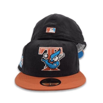 Black Corduroy Toronto Blue Jays Rust Visor Cardinal Blue Bottom 20th Anniversary Side Patch New Era 59Fifty Fitted