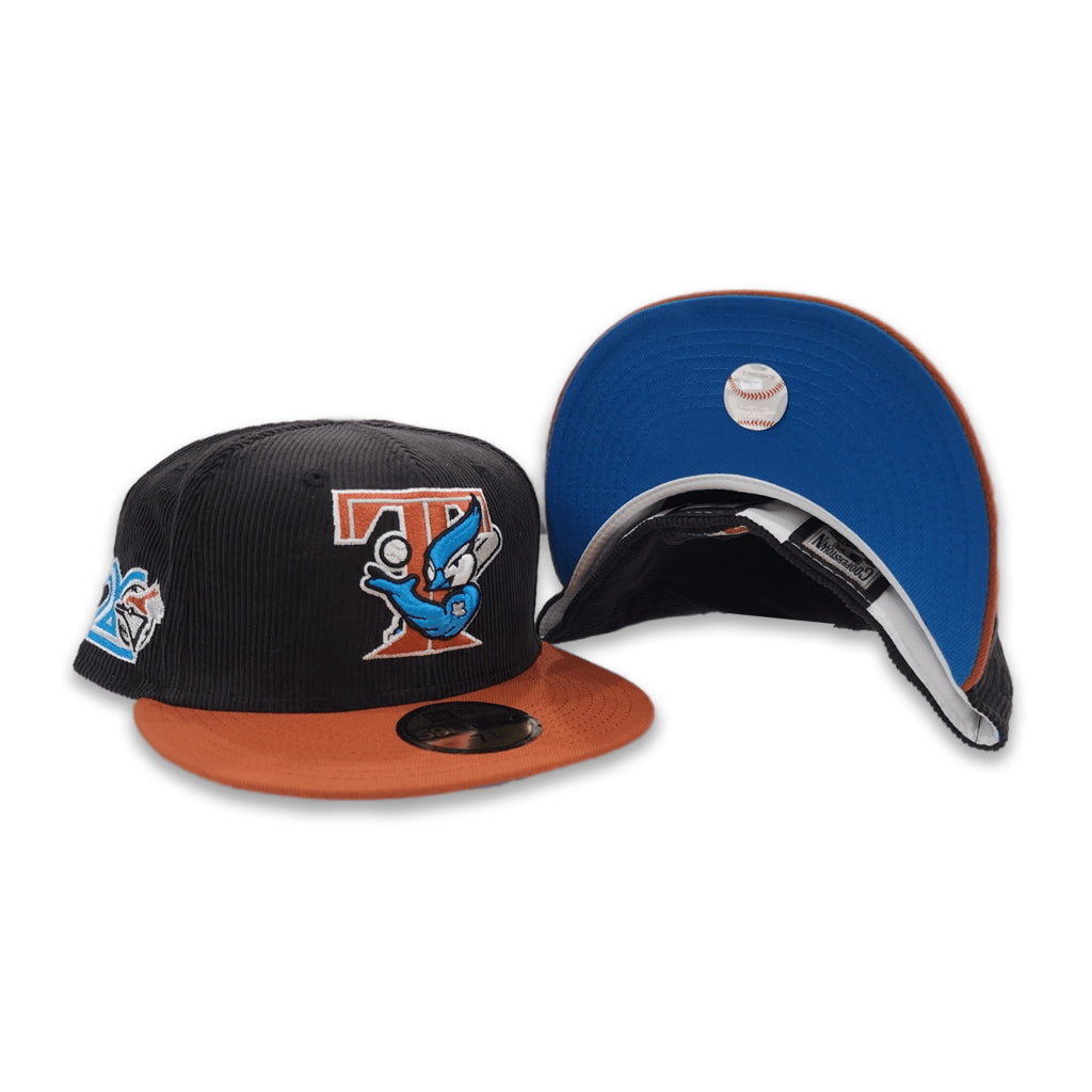 Black Corduroy Toronto Blue Jays Rust Visor Cardinal Blue Bottom 20th Anniversary Side Patch New Era 59Fifty Fitted