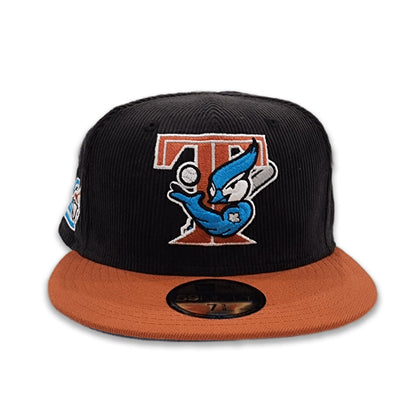 Black Corduroy Toronto Blue Jays Rust Visor Cardinal Blue Bottom 20th Anniversary Side Patch New Era 59Fifty Fitted