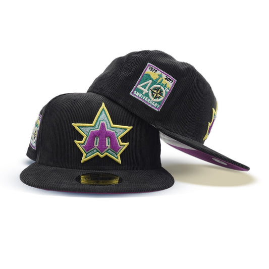 Black Corodury Seattle Mariners Grape Purple Bottom 40th Anniversary Side Patch New Era 59Fifty Fitted