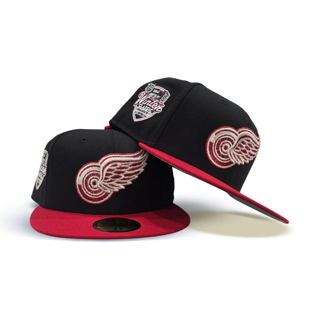 Black Detroit Red Wings Red Visor Gray Bottom 2014 Winter Classic Side Patch New Era 59Fifty Fitted