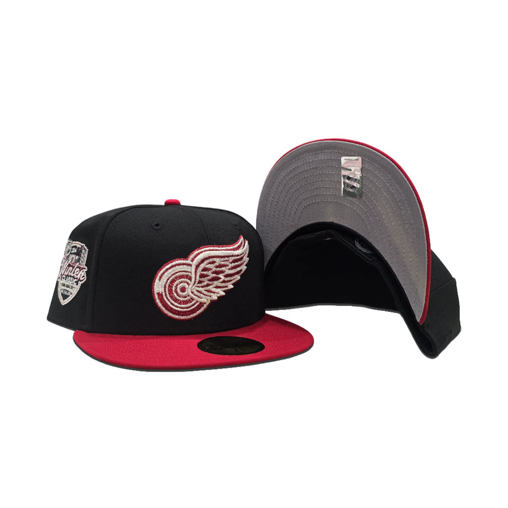 Black Detroit Red Wings Red Visor Gray Bottom 2014 Winter Classic Side Patch New Era 59Fifty Fitted