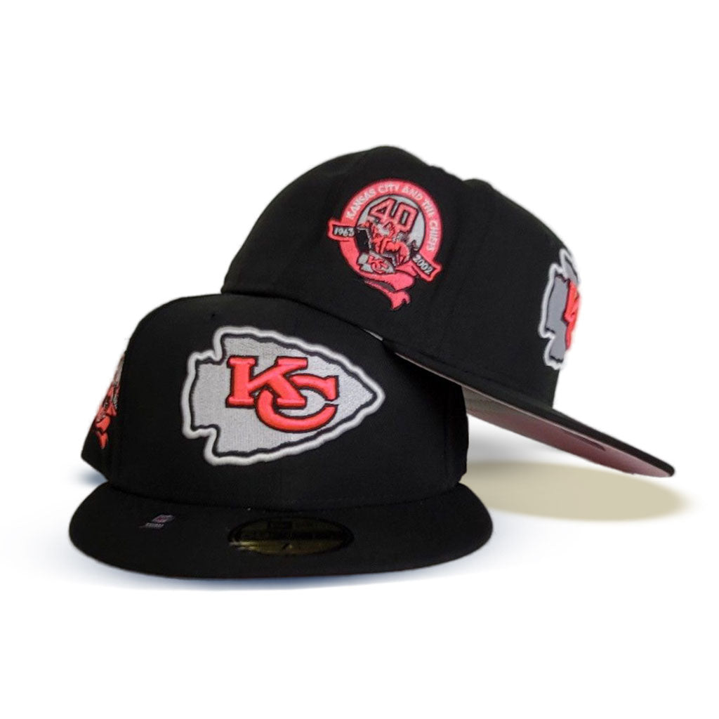 Black Kansas City Chiefs Pink Bottom 40th Season Side Patch New Era 59Fifty Fitted