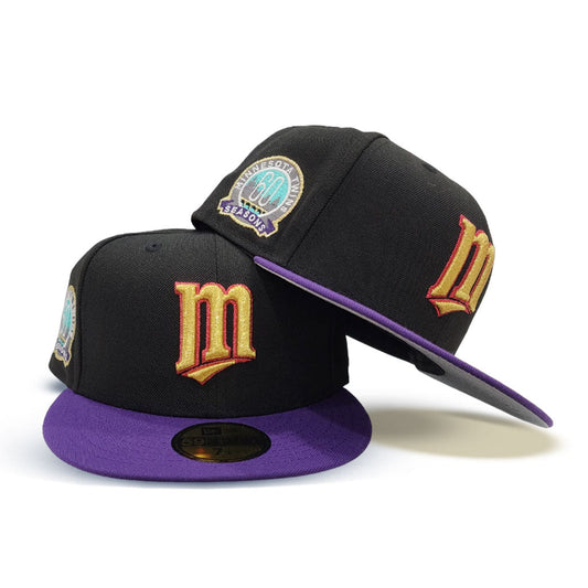 Black Minnesota Twins Purple Visor Gray Bottom 60th Anniversary Side Patch New Era 59Fifty Fitted