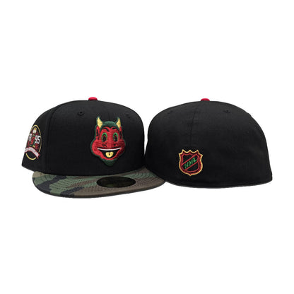 Black Mascot New Jersey Devils Camo Visor Gray Bottom 1995 Stanley Cup 20th Anniversary Side Patch New Era 59Fifty Fitted