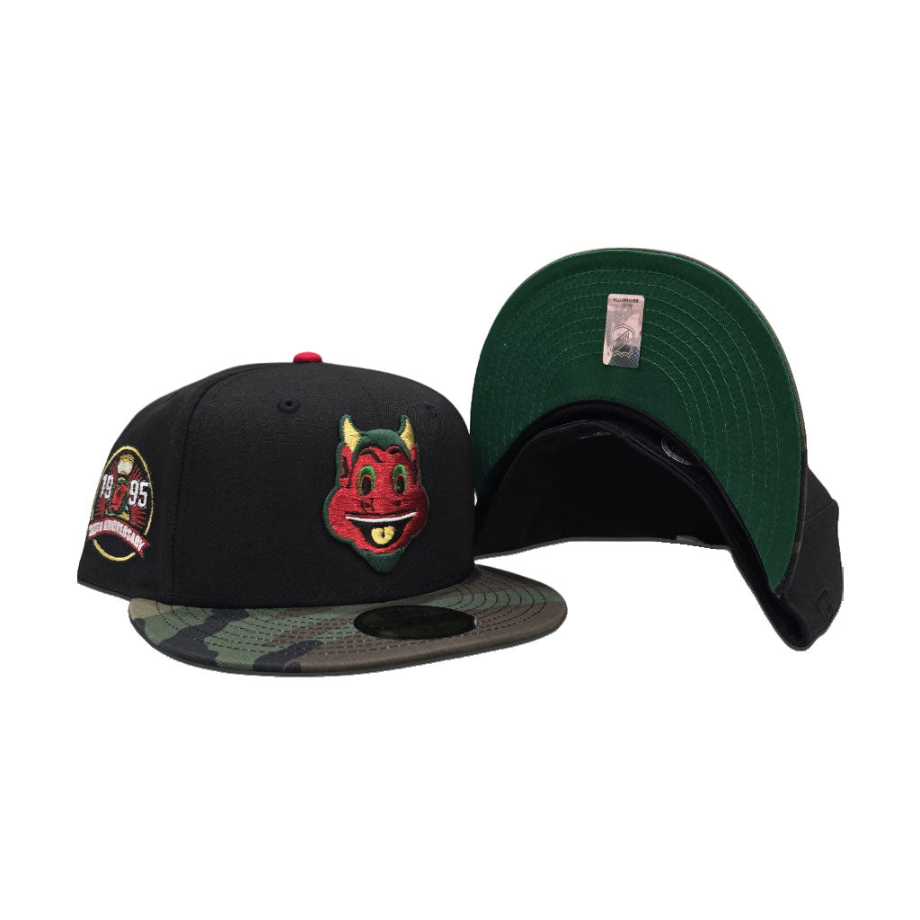 Black Mascot New Jersey Devils Camo Visor Gray Bottom 1995 Stanley Cup 20th Anniversary Side Patch New Era 59Fifty Fitted