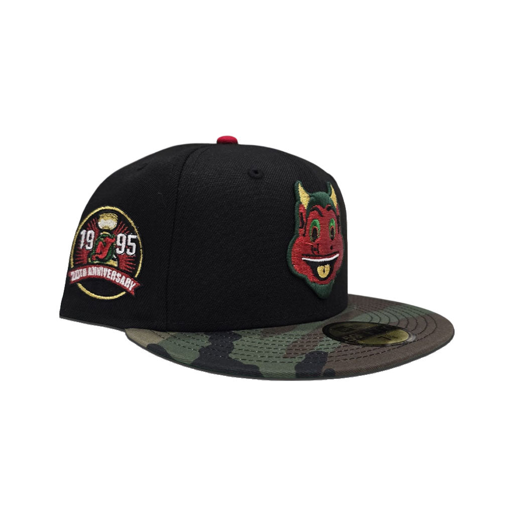 Black Mascot New Jersey Devils Camo Visor Gray Bottom 1995 Stanley Cup 20th Anniversary Side Patch New Era 59Fifty Fitted