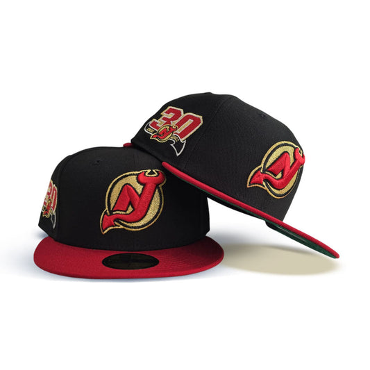 Black New Jersey Devils Red Visor Green Bottom 30th Anniversary Side Patch New Era 59Fifty Fitted
