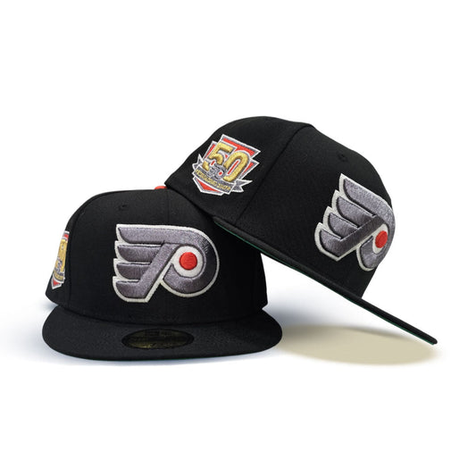 Black Glow In The Dark Philadelphia Flyers Green Bottom 50th Anniversary Side Patch New Era 59Fifty Fitted