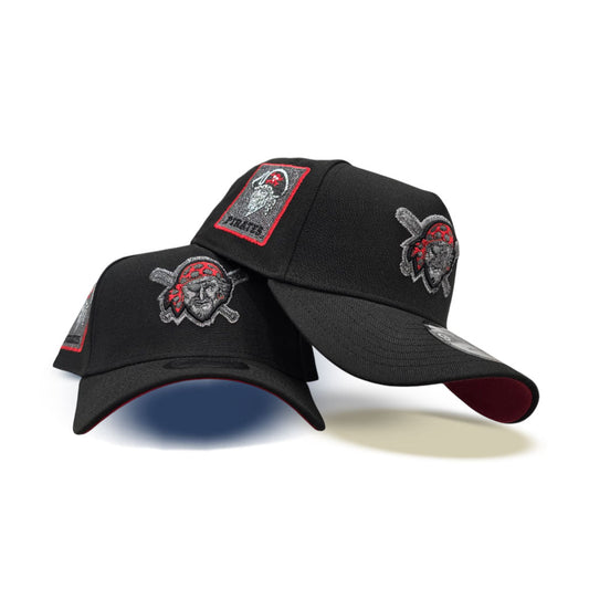 Black Pittsburgh Pirates Curved Brim Red Bottom Pirates Side Patch New Era A-Frame 9Forty Snapback
