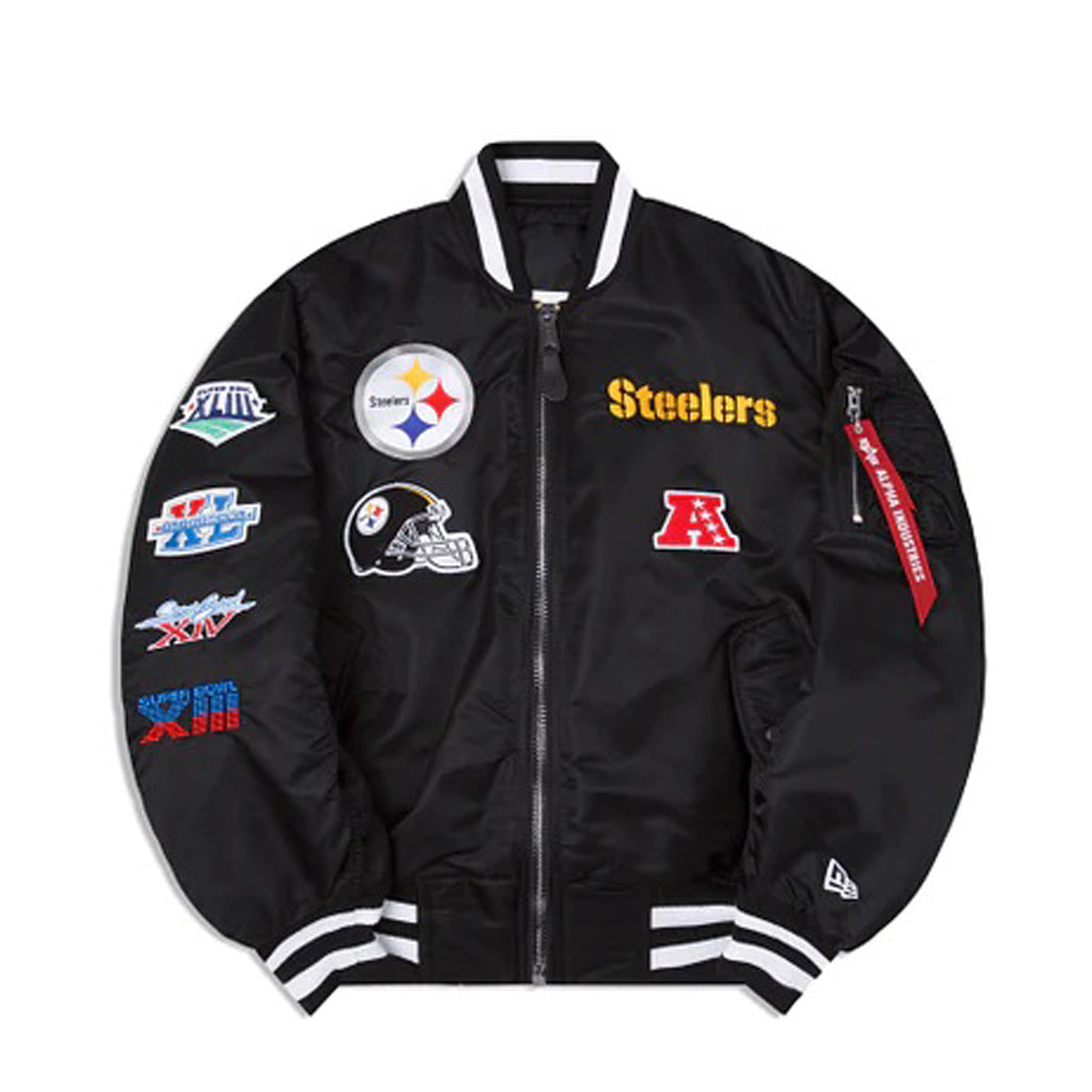 Black Pittsburgh Steelers Alpha Industries X New Era Reversible MA-1 Bomber Jacket