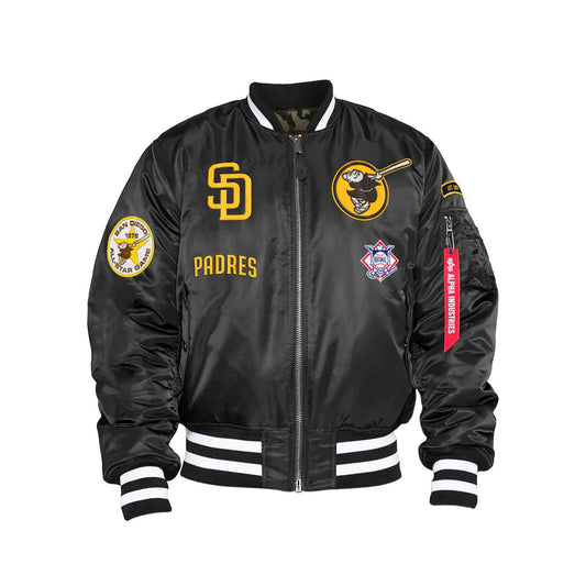 Black San Diego Padres Alpha Industries X New Era Reversible MA-1 Bomber Jacket