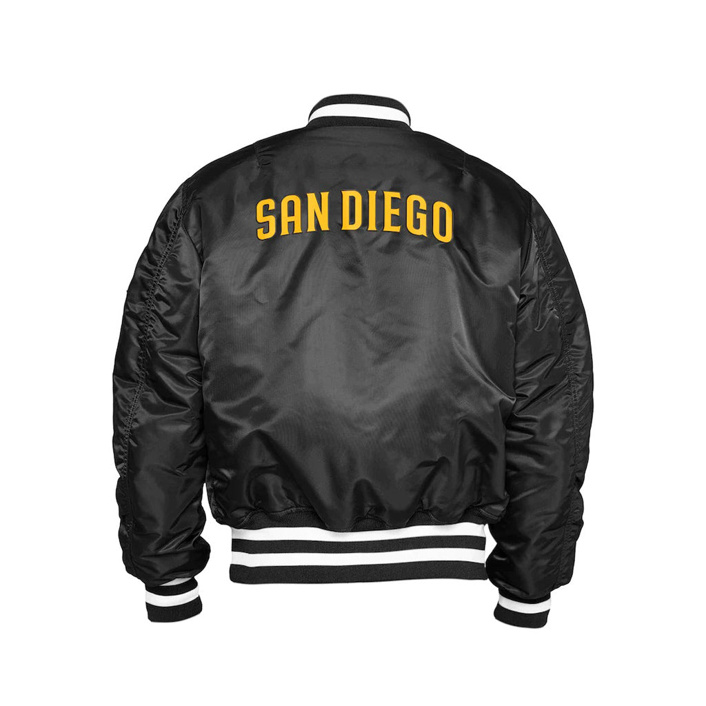 Black San Diego Padres Alpha Industries X New Era Reversible MA-1 Bomber Jacket