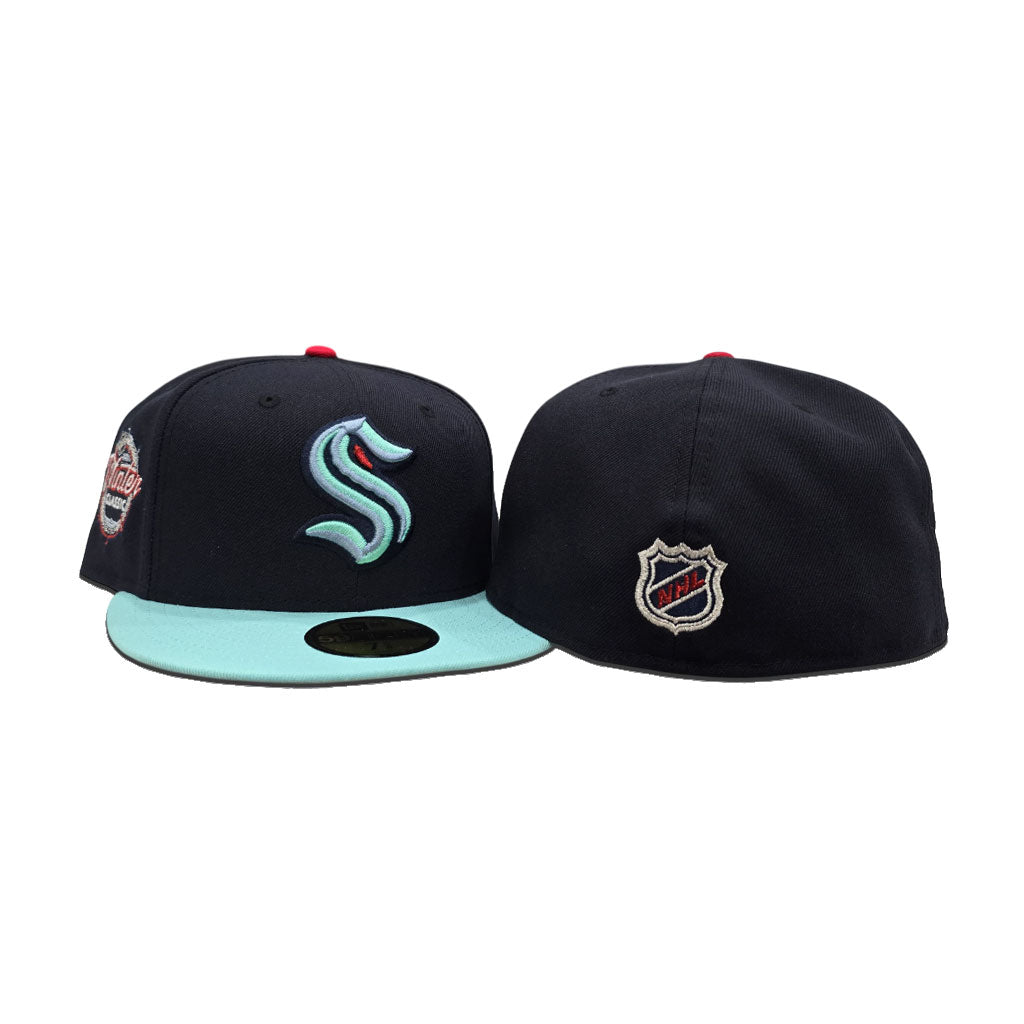 Navy Blue Seattle Kraken Mint Green Visor Gray Bottom Winter Classic Side Patch New Era 59Fifty Fitted