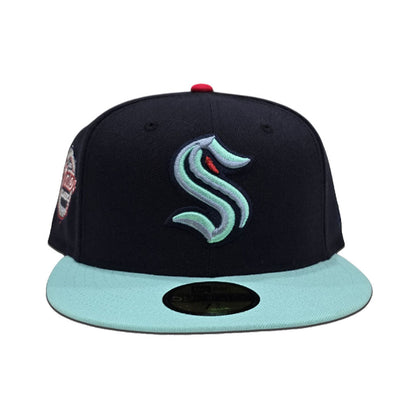 Navy Blue Seattle Kraken Mint Green Visor Gray Bottom Winter Classic Side Patch New Era 59Fifty Fitted