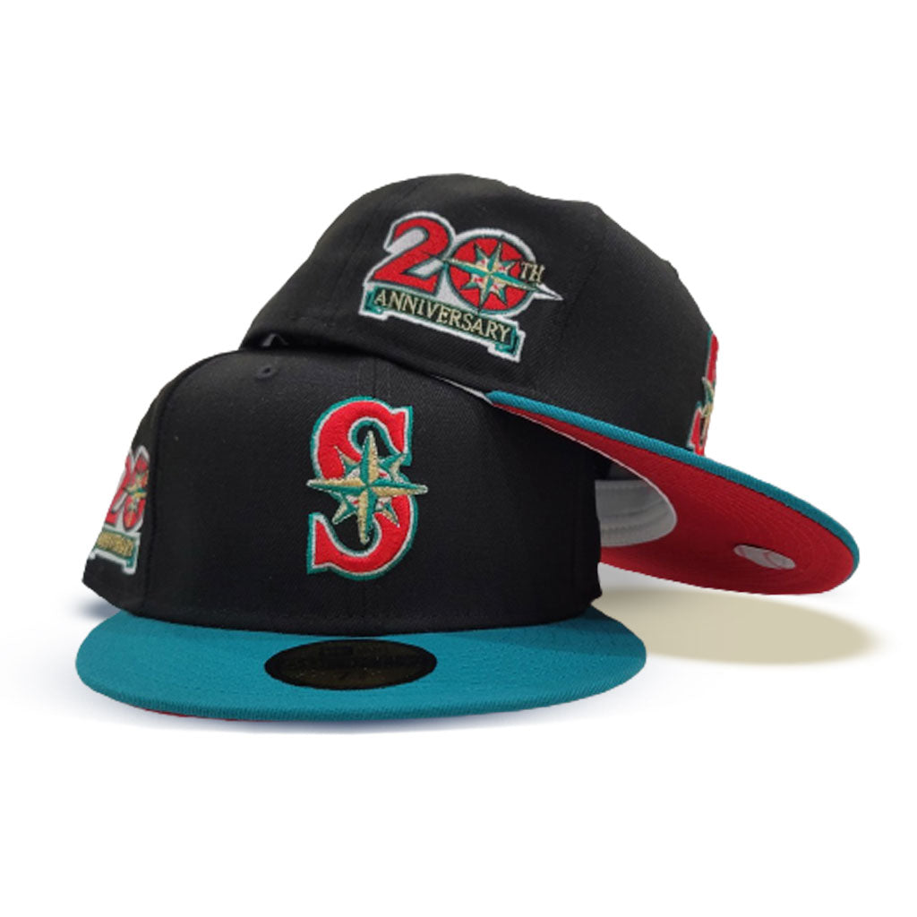 Black Seattle Mariners Red Bottom 20th Anniversary Side Patch New Era 59Fifty Fitted