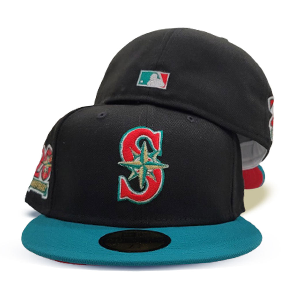 Black Seattle Mariners Red Bottom 20th Anniversary Side Patch New Era 59Fifty Fitted