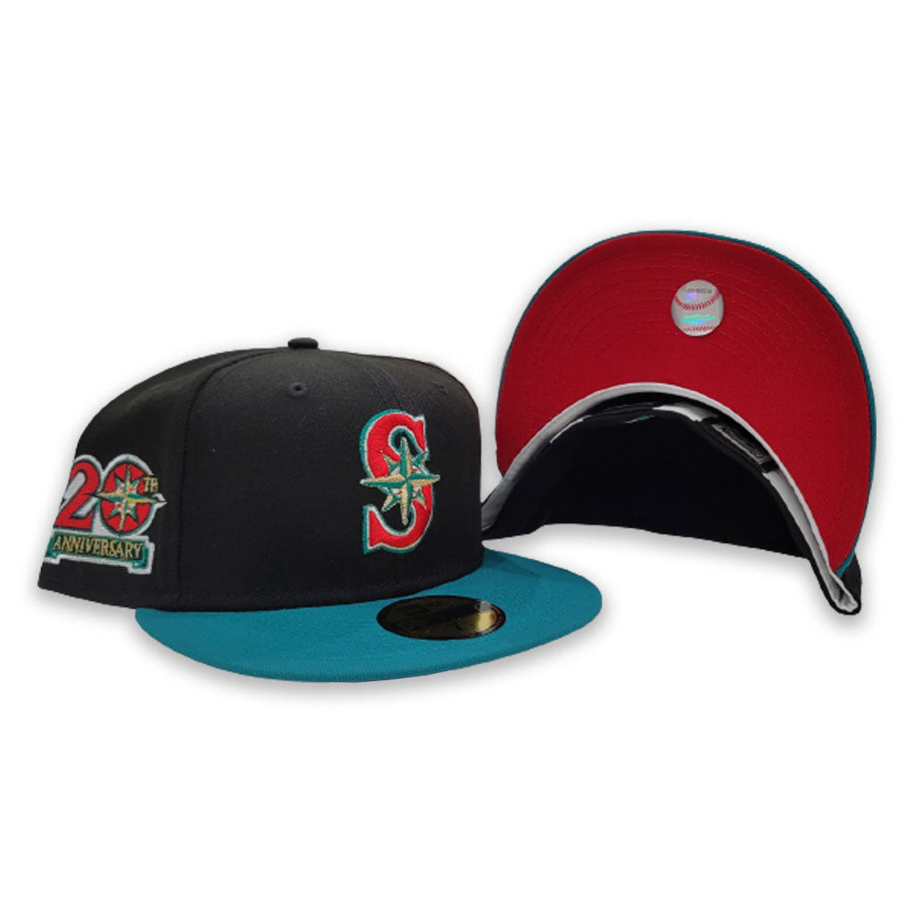 Black Seattle Mariners Red Bottom 20th Anniversary Side Patch New Era 59Fifty Fitted