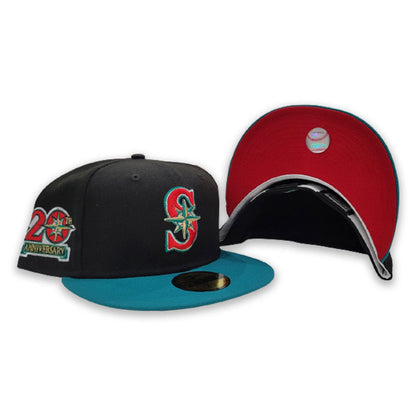 Black Seattle Mariners Red Bottom 20th Anniversary Side Patch New Era 59Fifty Fitted