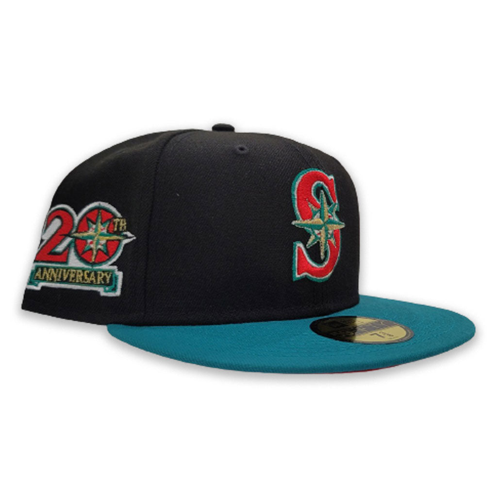 Black Seattle Mariners Red Bottom 20th Anniversary Side Patch New Era 59Fifty Fitted